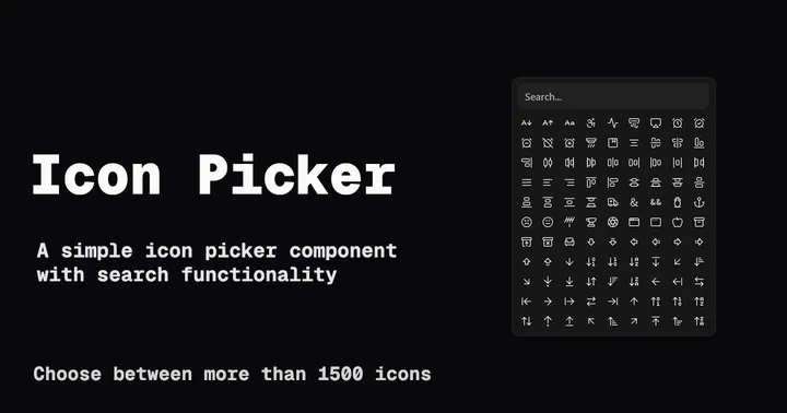 The icon picker open, searching a grid of 1500+ icons