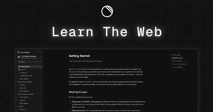 The Learn The Web guide, open on its Getting Started page