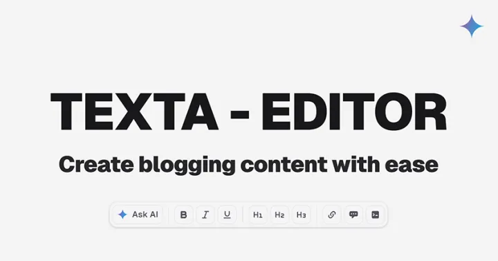 Texta's title card, showing the editor's AI-assisted toolbar